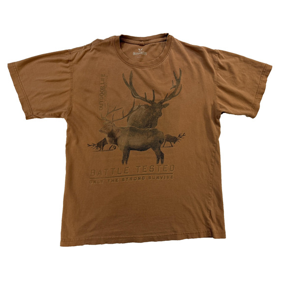 Outdoor Life Nature TShirt Mens Large Fader Brown Elk Deer Hunting Gorpcore - Picture 1 of 6